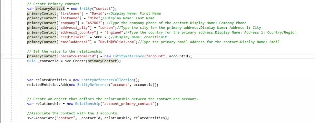 microsoft dynamics associate entities on create