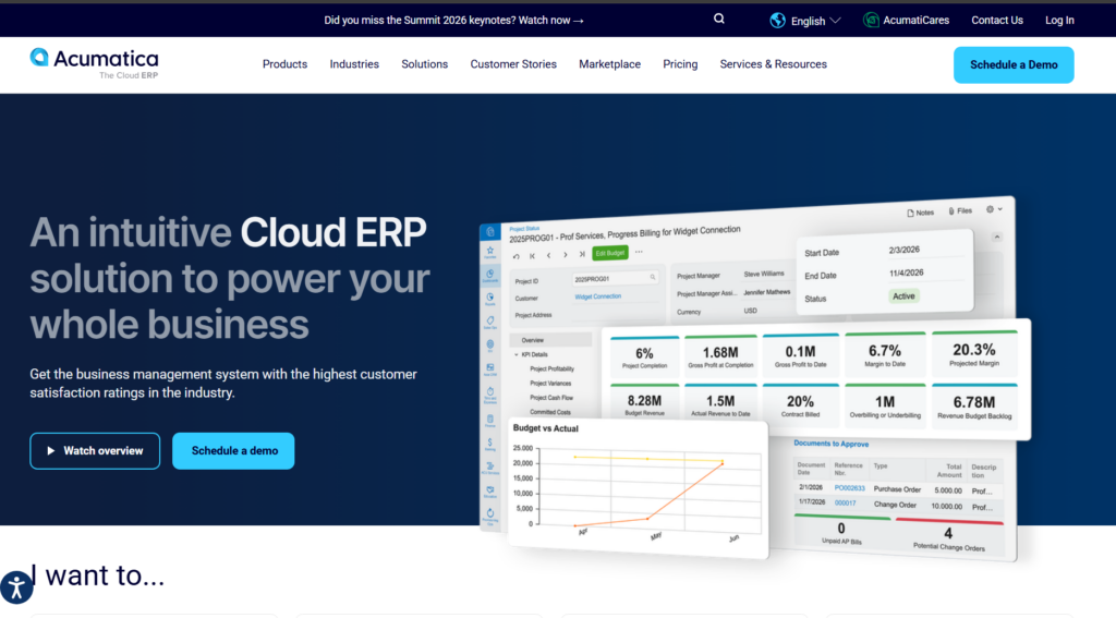 a screenshot of Acumatica, one of the best erp for small manufacturers